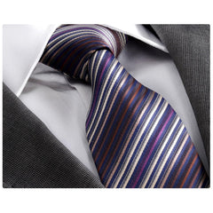 Men's Fashion Blue Purple Striped Neck Tie Gift box