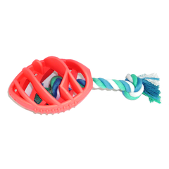 Rubber Football Chew Toy with Tug Rope