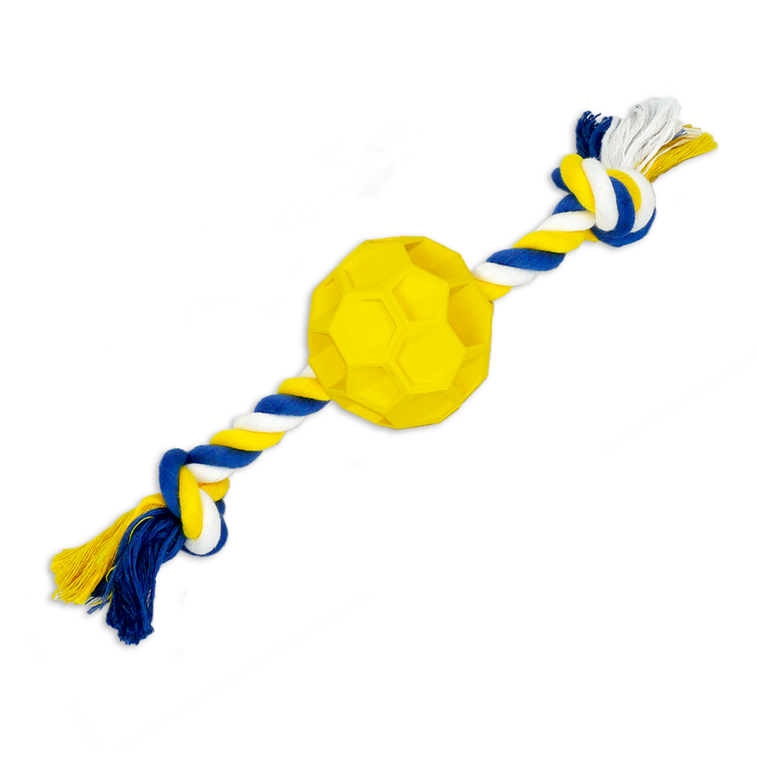 Rubber Soccer Ball Chew Toy with Tug Rope